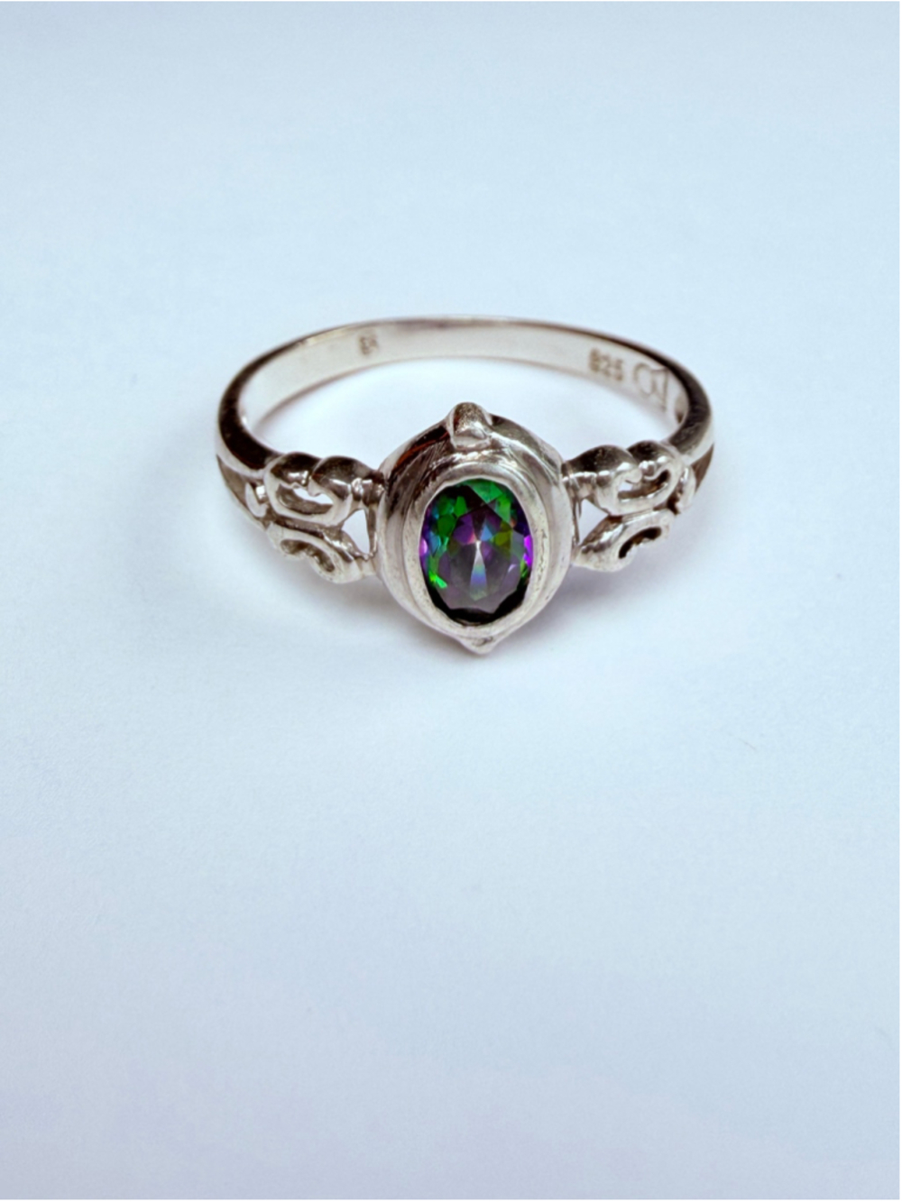 Boho Mystic Rainbow Flame Quartz Solitaire 925 Sterling Silver Vintage Ring